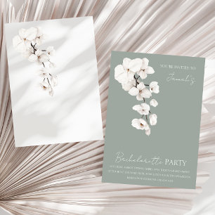 Modern Sage Green White Orchid Bachelorette Party Invitation