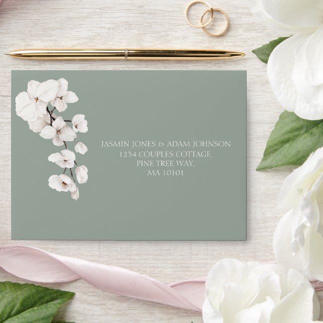 Modern Sage Green White Orchid Wedding Envelope (Wedding)