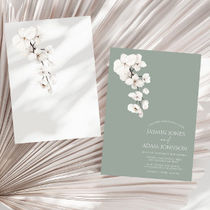 Modern Sage Green White Orchid Wedding Invitation