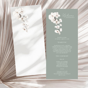 Modern Sage Green White Orchid Wedding Program