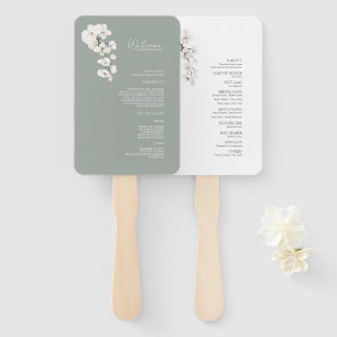 Modern Sage Green White Orchid Wedding Program Hand Fan