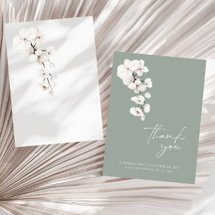 Modern Sage Green White Orchid Wedding Thank You Card