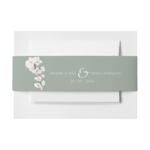 Modern Sage Green White Orchids Wedding Invitation Belly Band