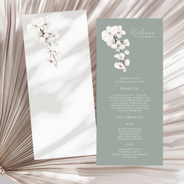Modern Sage Green White Orchids Wedding Program (Modern Sage Green White Orchids Wedding Program)
