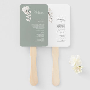 Modern Sage Green White Orchids Wedding Program Hand Fan