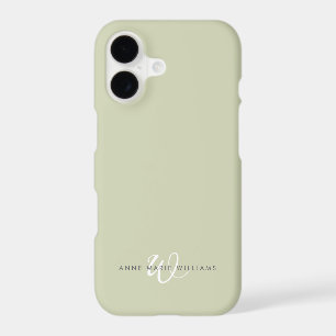 Modern Sage Green White Script Monogram