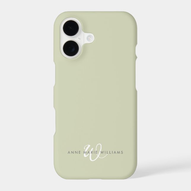 Modern Sage Green White Script Monogram (Back)