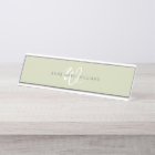 Modern Sage Green White Script Monogram