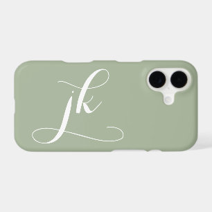 Modern Sage Green White Script Monogram Name