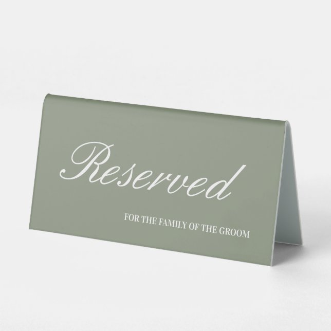 Modern Sage Green & White Script Wedding Reserved  (Front)