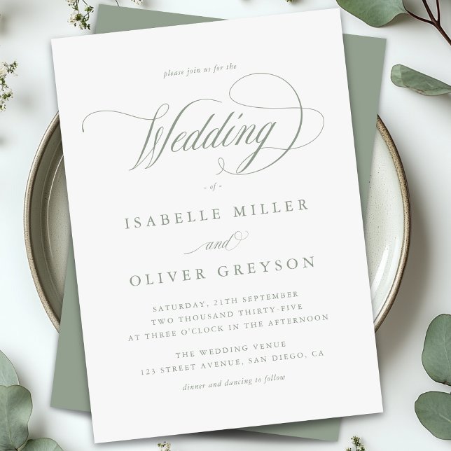 Modern Sage Green White Simple Minimal Wedding Invitation (Modern Sage Green White Simple Minimal Wedding Invitation)