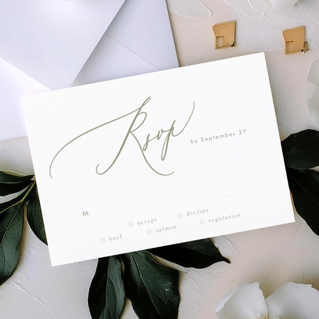 Modern Sage Green White Simple Wedding RSVP Card (Creator Uploaded)