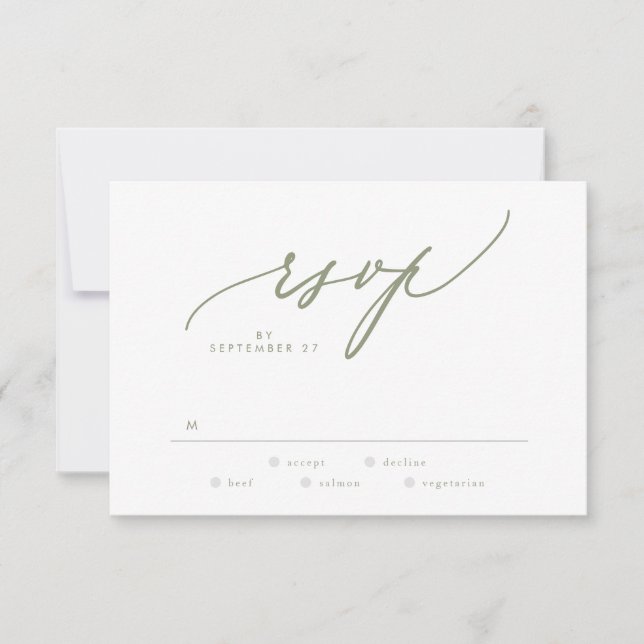 Modern Sage Green White Simple Wedding RSVP Card (Front)