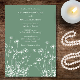 Modern Sage Green & White Wildflower Wedding Invitation