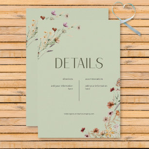Modern Sage Green Wildflower Bouquet Details Enclosure Card