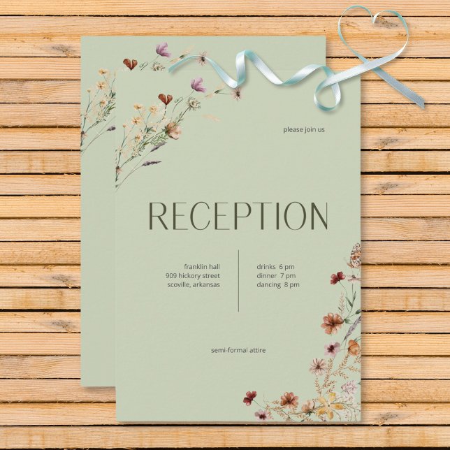 Modern Sage Green Wildflower Bouquet Reception Enclosure Card (Modern Sage Green Wildflower Bouquet Wedding Reception Card)