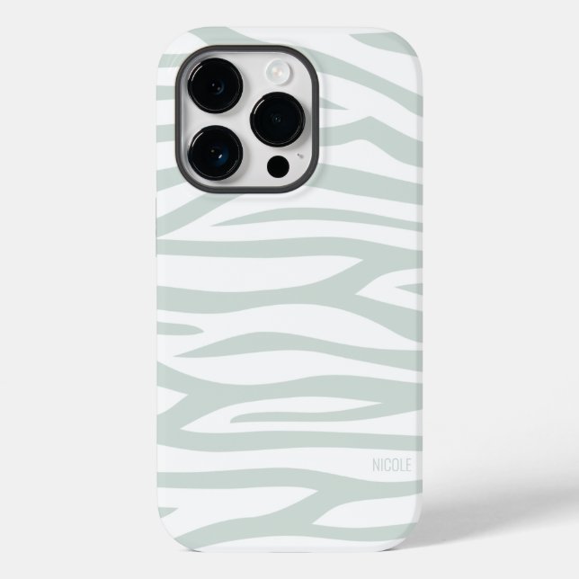 Modern Sage Green Zebra Print Personalised Case-Mate iPhone Case (Back)