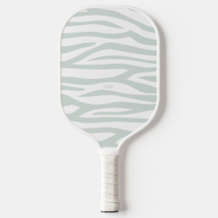 Modern Sage Green Zebra Print Personalised Pickleball Paddle