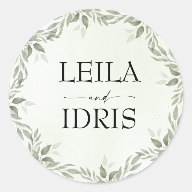Modern Sage Greenery Botanical Wedding Sticker (Front)