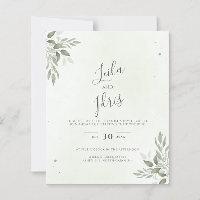 Modern Sage Greenery Budget Wedding Invitation (Front)