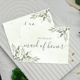 Modern Sage Greenery Maid Of Honor Proposal Card