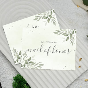 Modern Sage Greenery Maid Of Honor Proposal Card