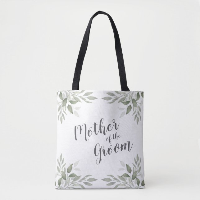 Modern Sage Greenery Mother of the Groom Tote Bag (Front)