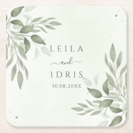 Modern Sage Greenery Wedding Coasters