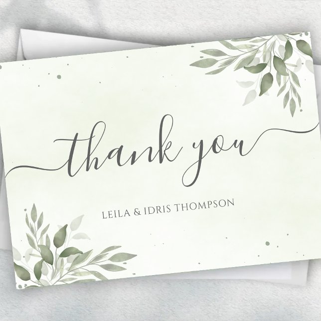 Modern Sage Greenery Wedding Thank You Card (Creator Uploaded)