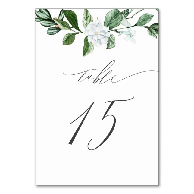 Modern Sage Greenery White Floral No 15 Wedding Table Number (Front)