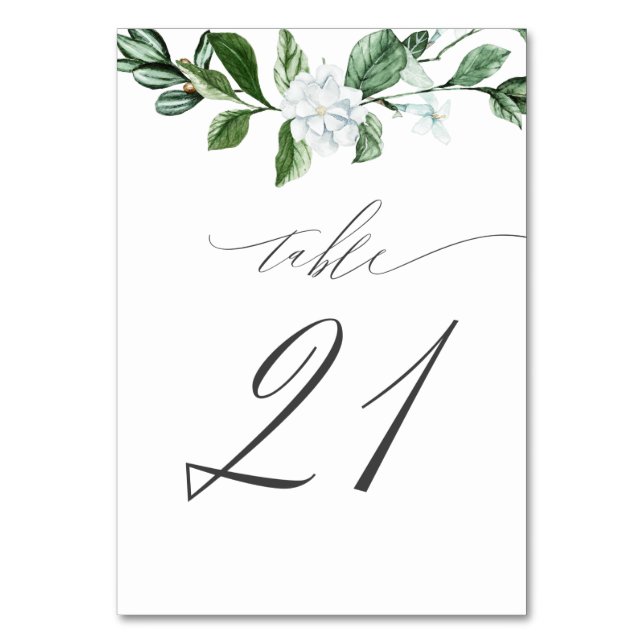 Modern Sage Greenery White Floral No 21 Wedding Table Number (Front)