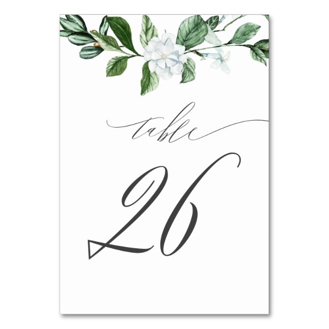 Modern Sage Greenery White Floral No 26 Wedding Table Number (Front)