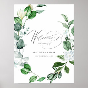 Modern Sage Greenery Wreath Floral Wedding Welcome Poster