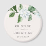 Modern Sage Greenery Wreath White Floral Wedding Magnet<br><div class="desc">This elegant botanical floral wedding magnet features hand painted watercolor greenery with white magnolia flowers. Personalise with your names and wedding date. Designed by Susan Coffey.</div>