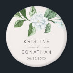 Modern Sage Greenery Wreath White Floral Wedding Magnet<br><div class="desc">This elegant botanical floral wedding magnet features hand painted watercolor greenery with white magnolia flowers. Personalise with your names and wedding date. Designed by Susan Coffey.</div>