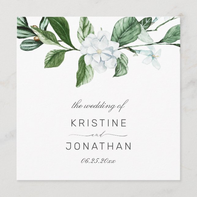 Modern Sage Greenery Wreath White Floral Wedding Programme (Front)