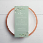 Modern sage greenl eucalyptus elegant wedding menu<br><div class="desc">Beautiful delicate eucalyptus foliage wedding menu design. Modern elegant on trend sage green,  black,  navy blue and white stylish contemporary rustic collection. Ideal for spring,  summer,  fall,  autumn or winter weddings.</div>