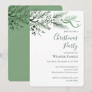 Modern Sage Hand Drawn Pine Christmas Party Invitation