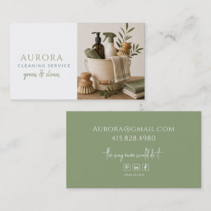 Modern Sage House Cleaning Maid Service Business Card