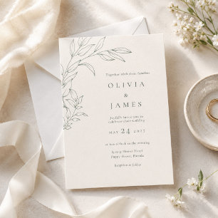 Modern Sage Ivory Botanical Wedding Invitation