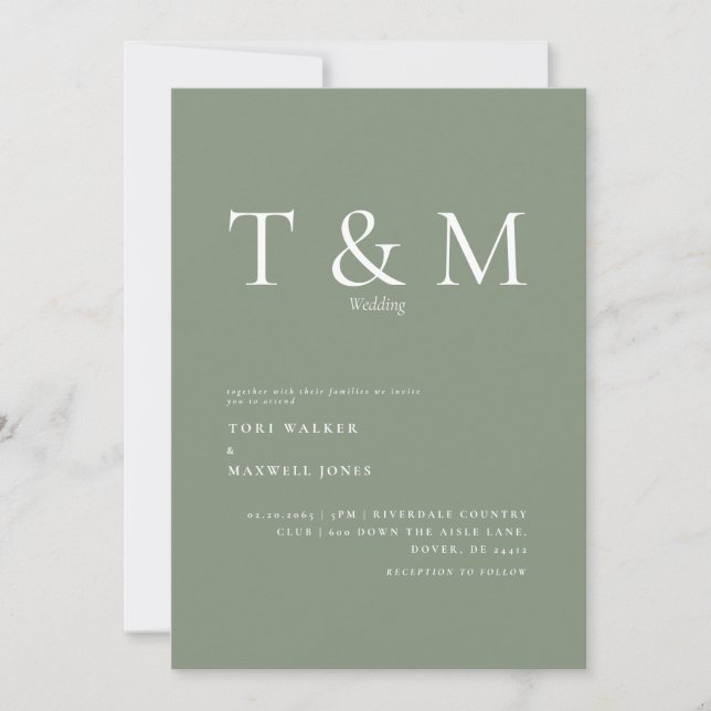 Modern Sage Monogram No Parents Wedding  Invitation (Front)