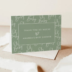 Modern Sage Oh Baby Simple Baby Shower Folded Thank You Card