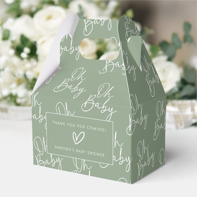 Modern Sage Oh Baby Simple Baby Shower Gable Favour Box (Creator Uploaded)