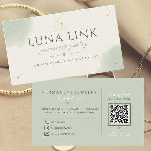 Modern Sage Permanent Jewellery Artist QR Code  Business Card
