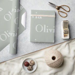 Modern Sage Personalised Pastel Script Name Wrapp Wrapping Paper