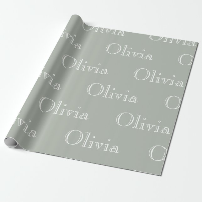 Modern Sage Personalised Pastel Script Name  Wrapp Wrapping Paper (Unrolled)
