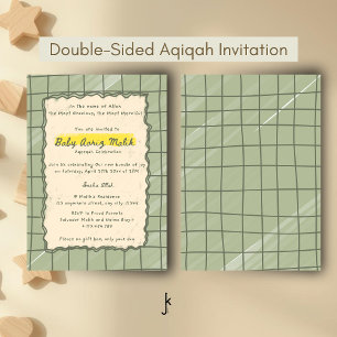 Modern Sage Plaid Aqiqah New Born Baby Celebration Invitation