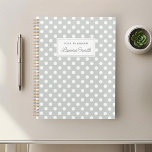 Modern Sage Polka Dots Planner<br><div class="desc">Custom-designed planner notebook featuring white polka dots on sage green colour with personalised name..</div>