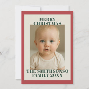 Modern Sage red Photos merry Christmas Holiday Card