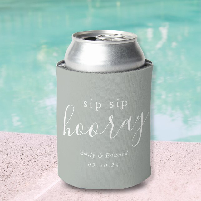 Modern Sage Sip Sip Hooray Wedding Favour Can Cooler (Creator Uploaded)